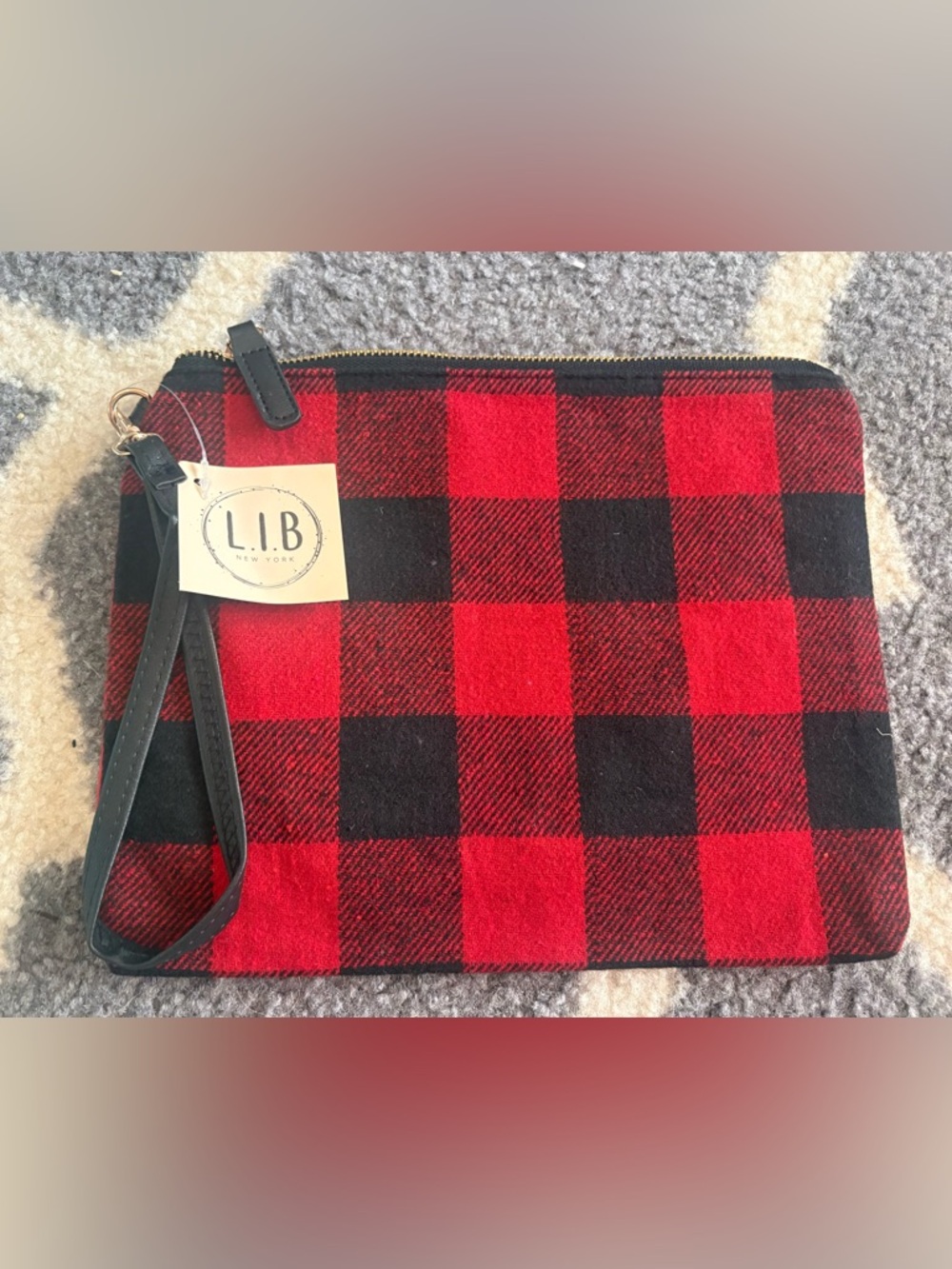 b new york Red and Black Buffalo Plaid Wristlet